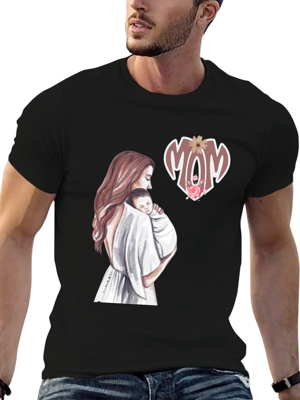 Mom & Baby Graphic Tee - Black Cotton Blend