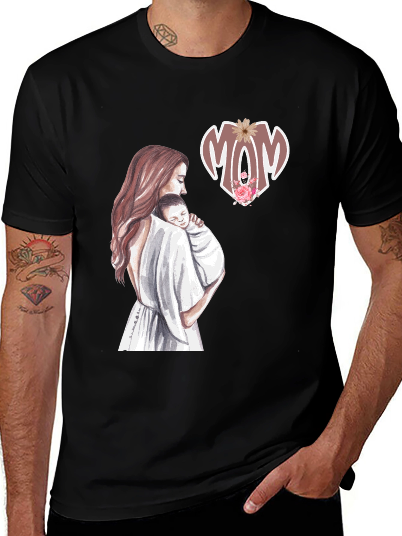 Mom & Baby Graphic Tee - Black Cotton Blend