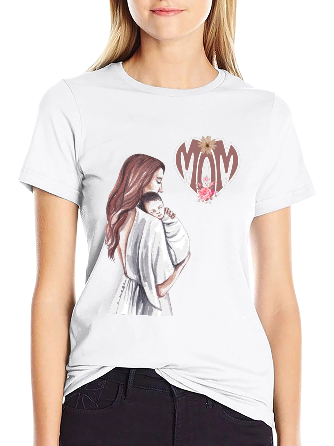 Mom & Baby Graphic Tee - Black Cotton Blend