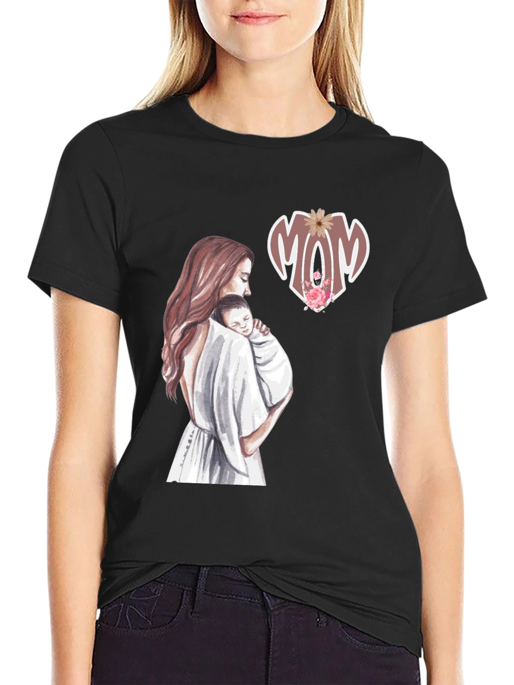 Mom & Baby Graphic Tee - Black Cotton Blend