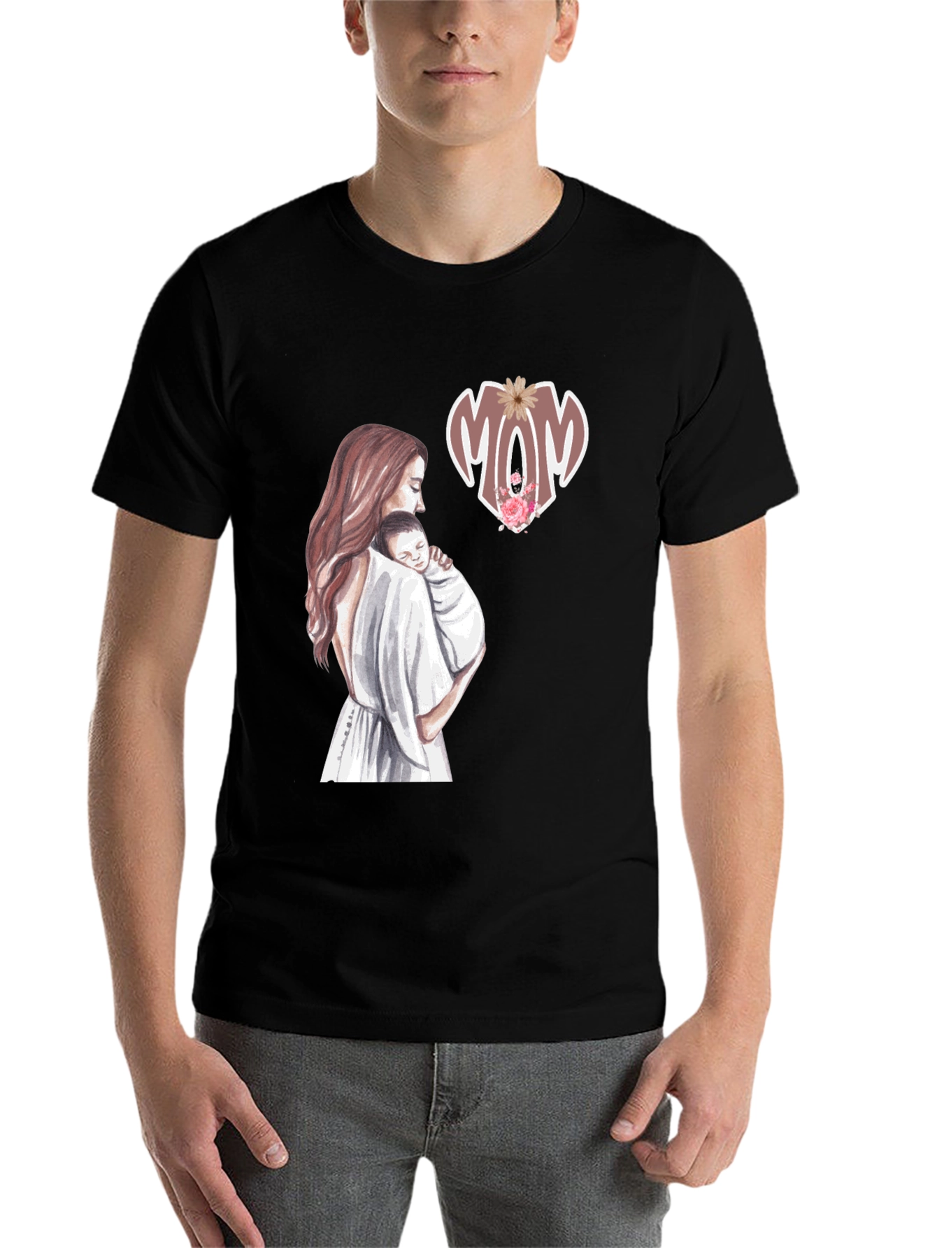 Mom & Baby Graphic Tee - Black Cotton Blend