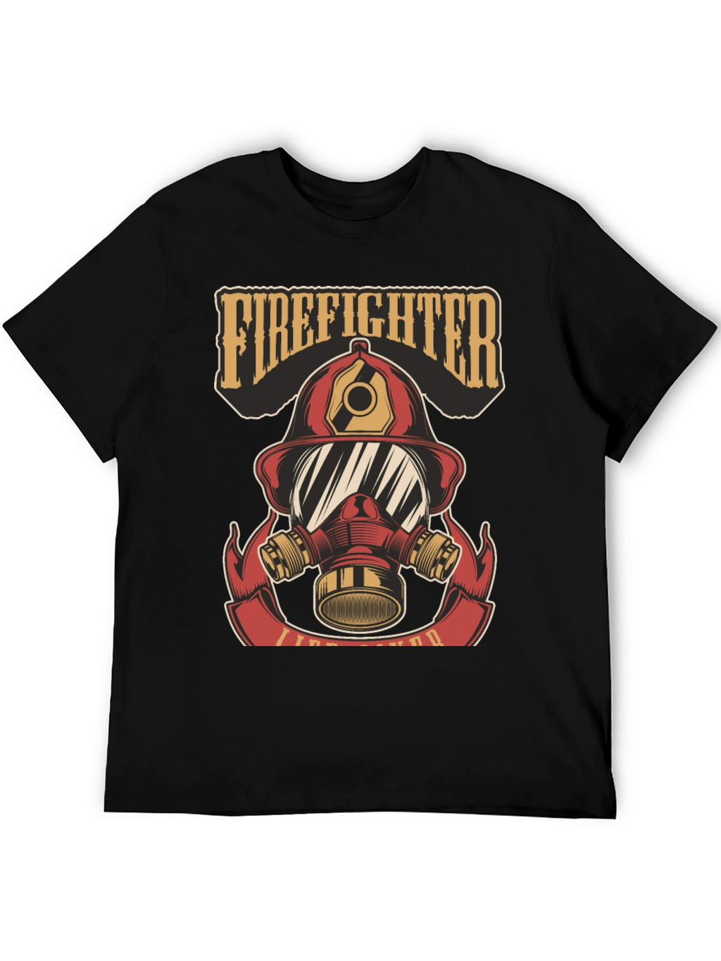 Firefighter Helmet Graphic Tee - Black Cotton T-Shirt