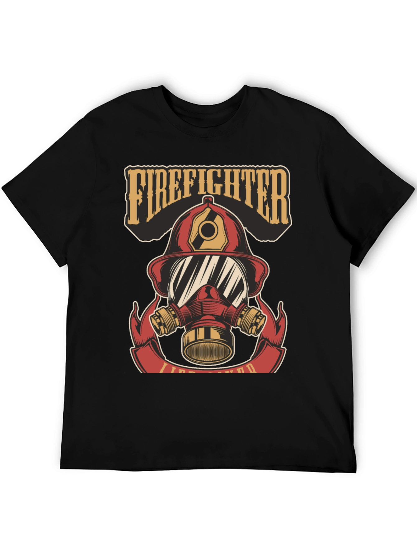 Firefighter Helmet Graphic Tee - Black Cotton T-Shirt