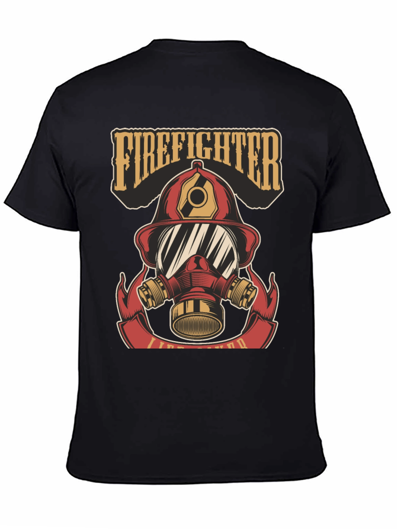 Firefighter Helmet Graphic Tee - Black Cotton T-Shirt