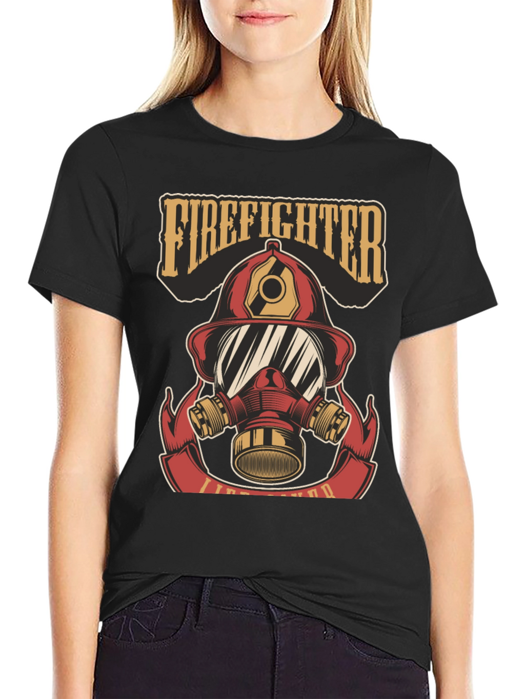 Firefighter Helmet Graphic Tee - Black Cotton T-Shirt