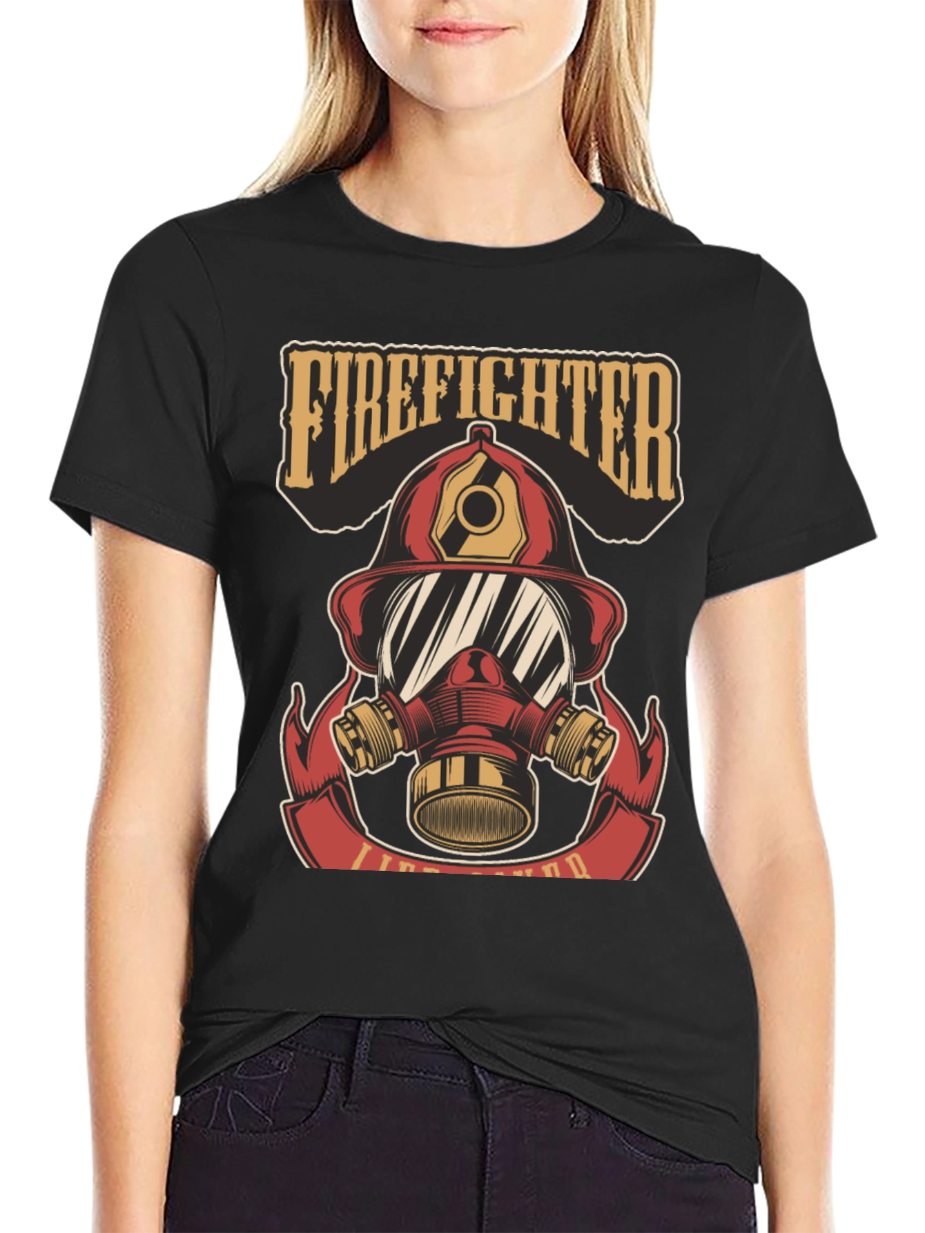 Firefighter Helmet Graphic Tee - Black Cotton T-Shirt
