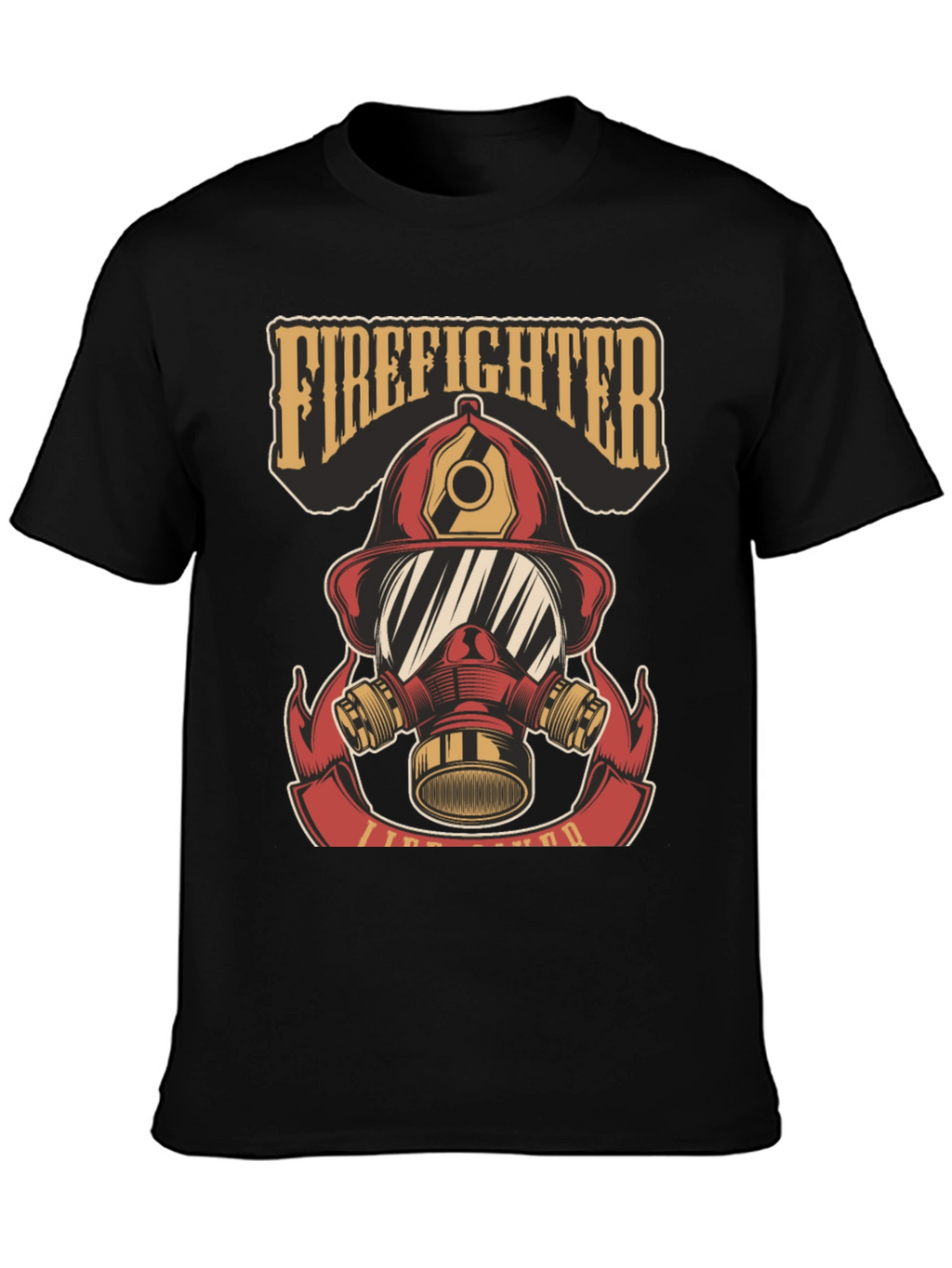 Firefighter Helmet Graphic Tee - Black Cotton T-Shirt