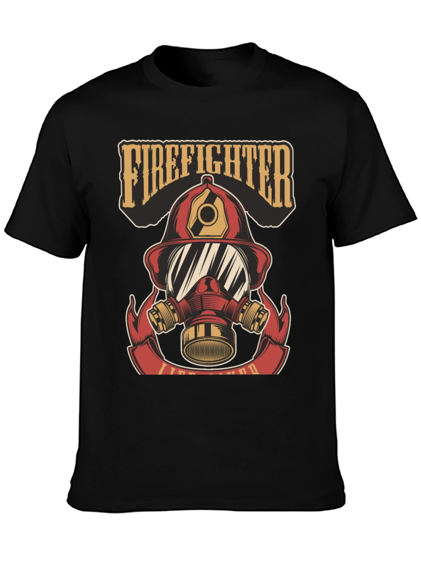 Firefighter Helmet Graphic Tee - Black Cotton T-Shirt
