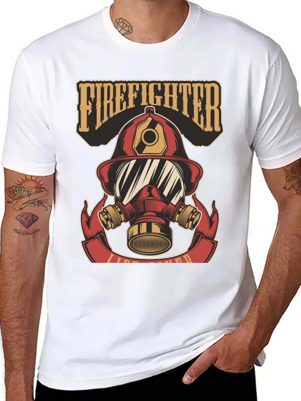 Firefighter Helmet Graphic Tee - Black Cotton T-Shirt