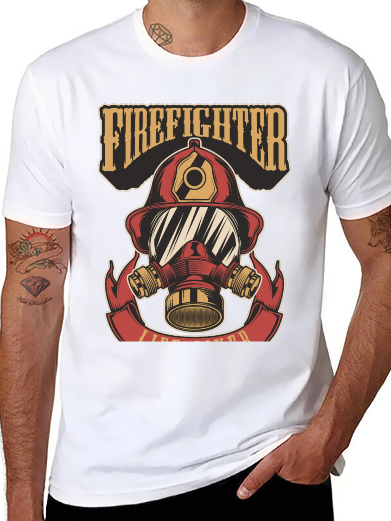 Firefighter Helmet Graphic Tee - Black Cotton T-Shirt