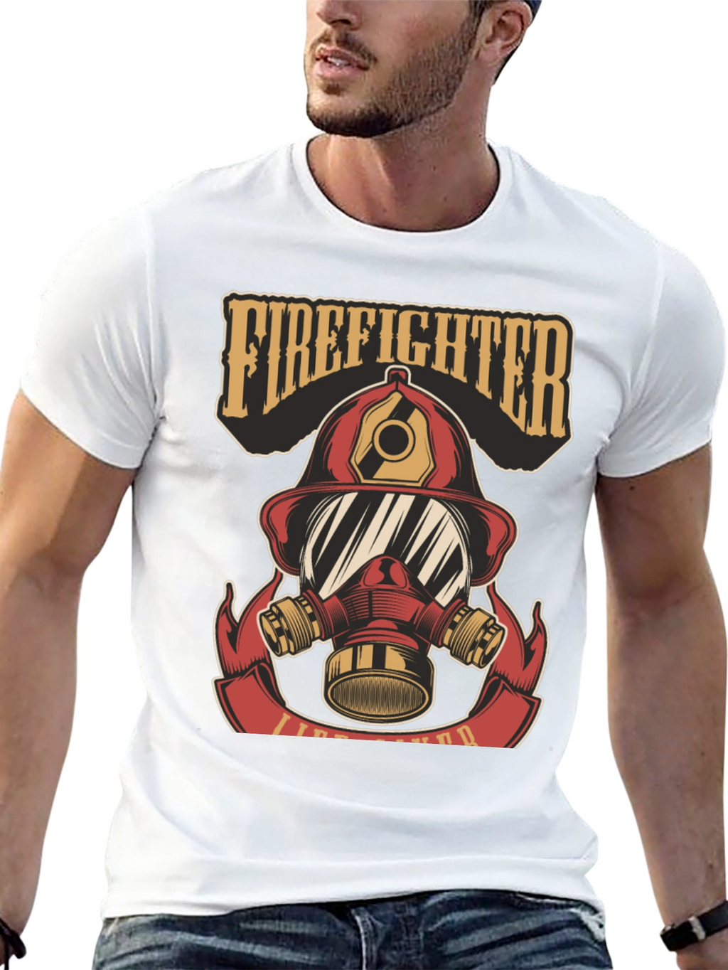 Firefighter Helmet Graphic Tee - Black Cotton T-Shirt