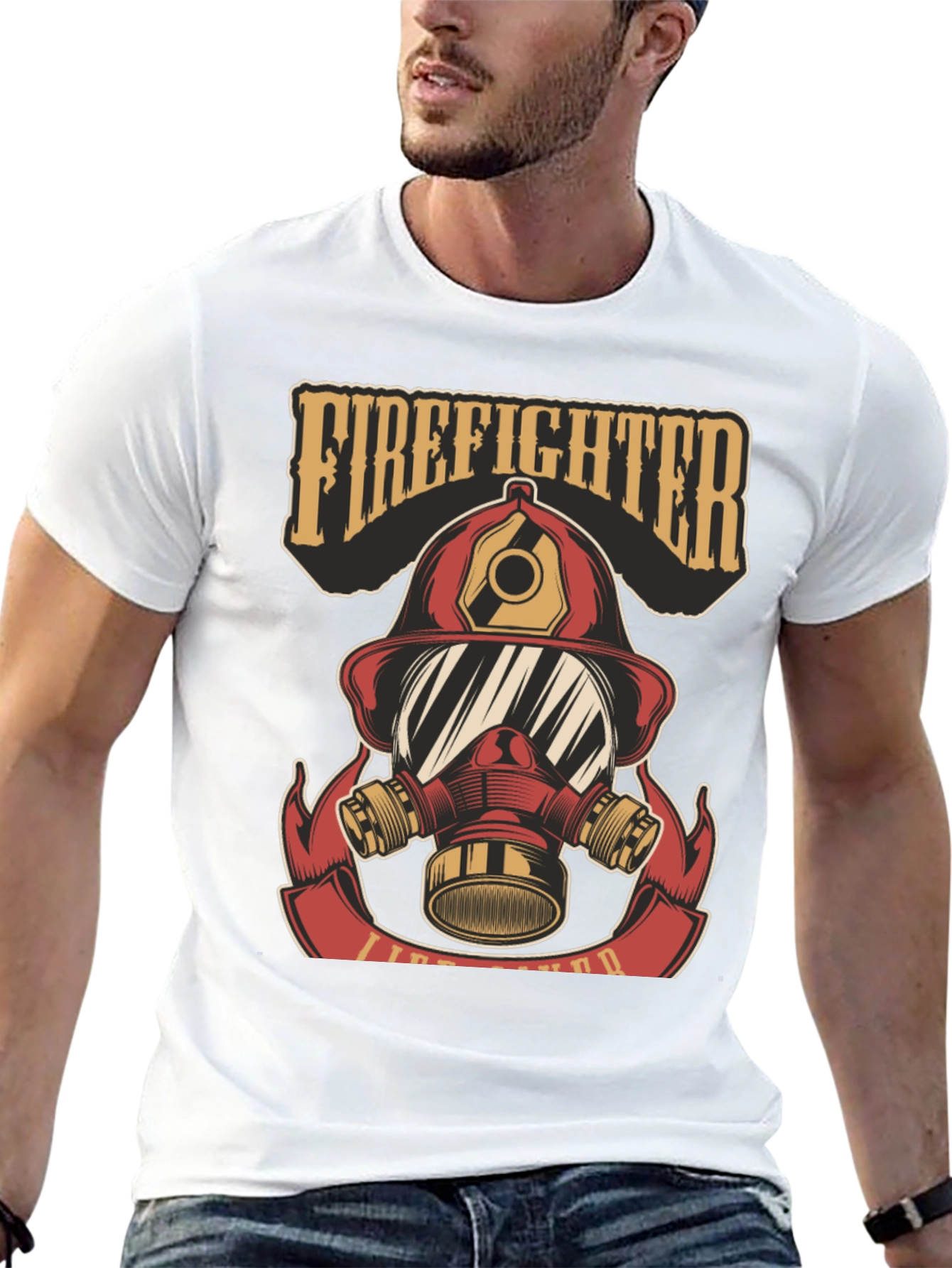 Firefighter Helmet Graphic Tee - Black Cotton T-Shirt