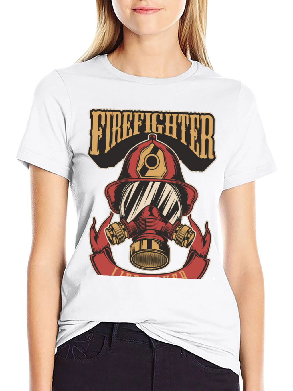 Firefighter Helmet Graphic Tee - Black Cotton T-Shirt