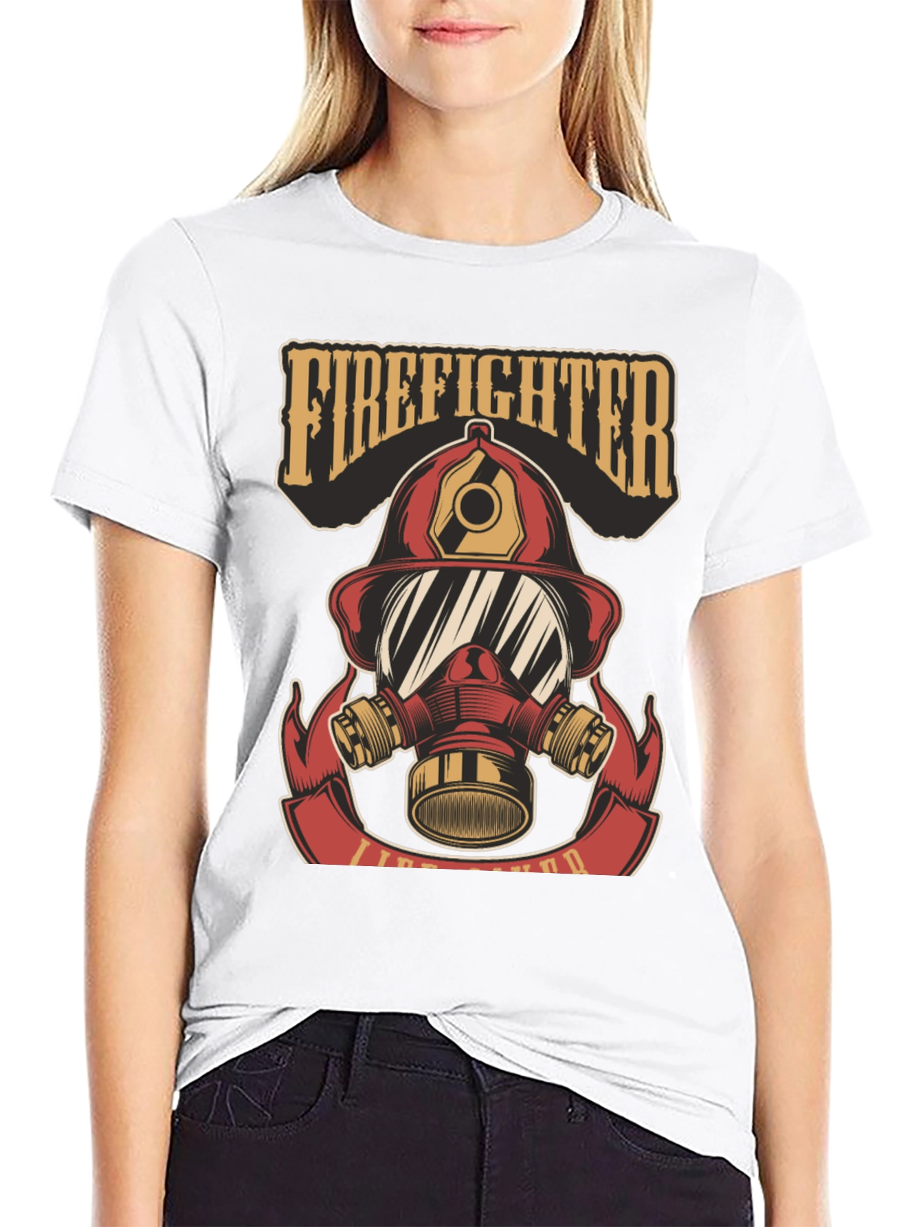 Firefighter Helmet Graphic Tee - Black Cotton T-Shirt