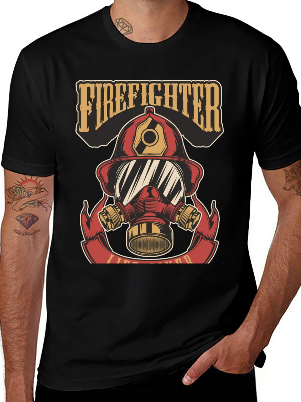 Firefighter Helmet Graphic Tee - Black Cotton T-Shirt
