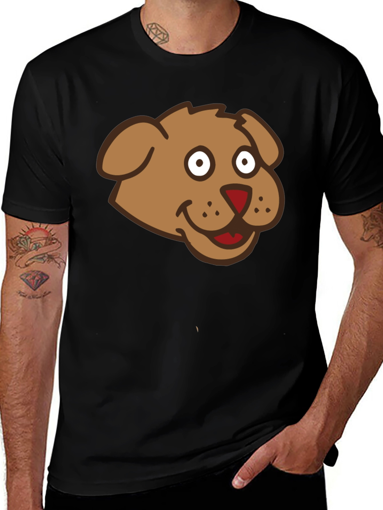 Cartoon Dog Graphic Black T-Shirt