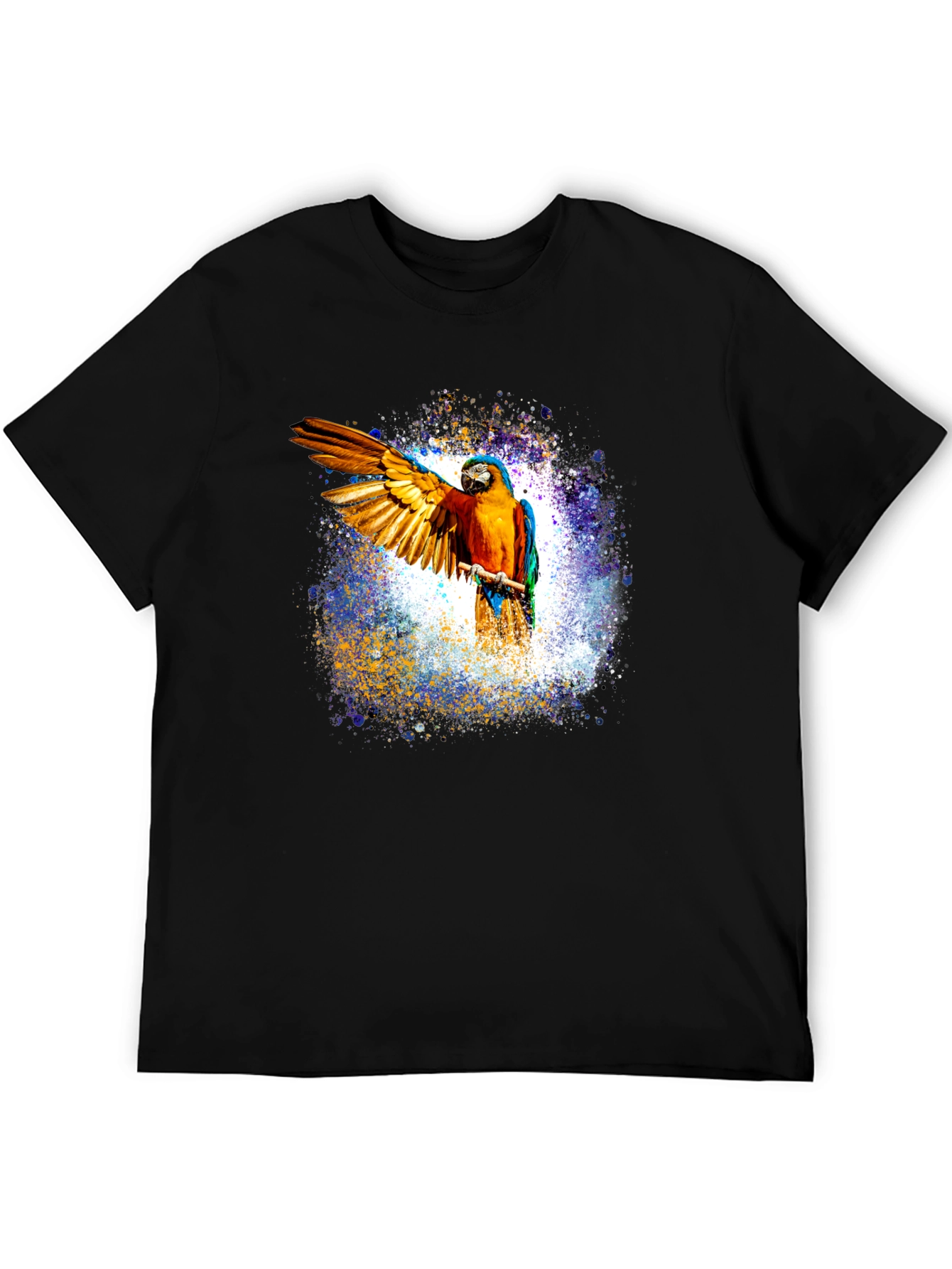 Macaw Parrot Graphic Black T-Shirt