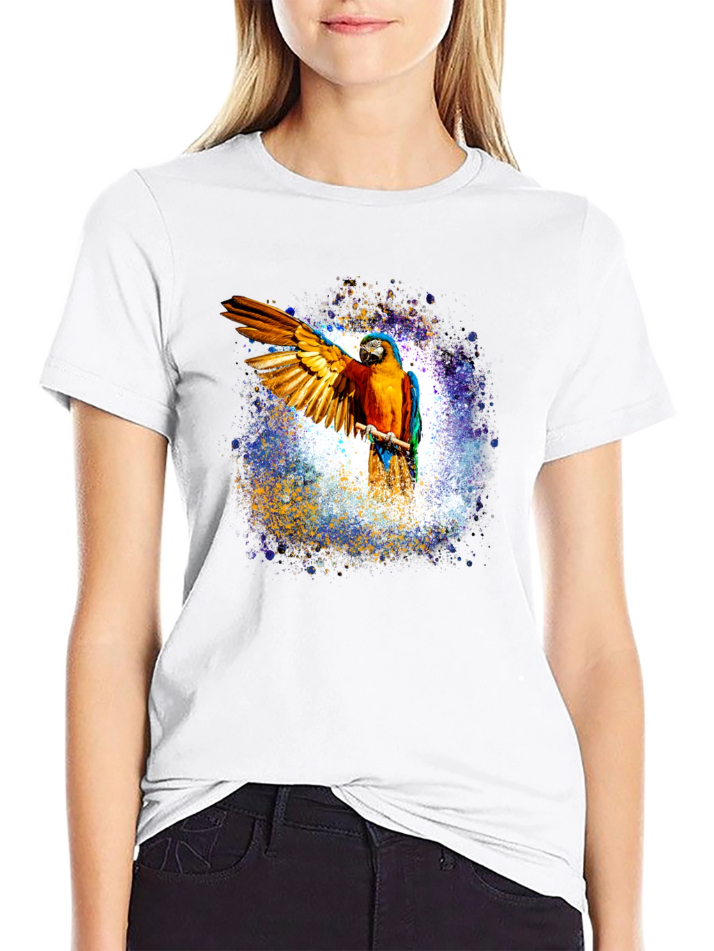 Macaw Parrot Graphic Black T-Shirt