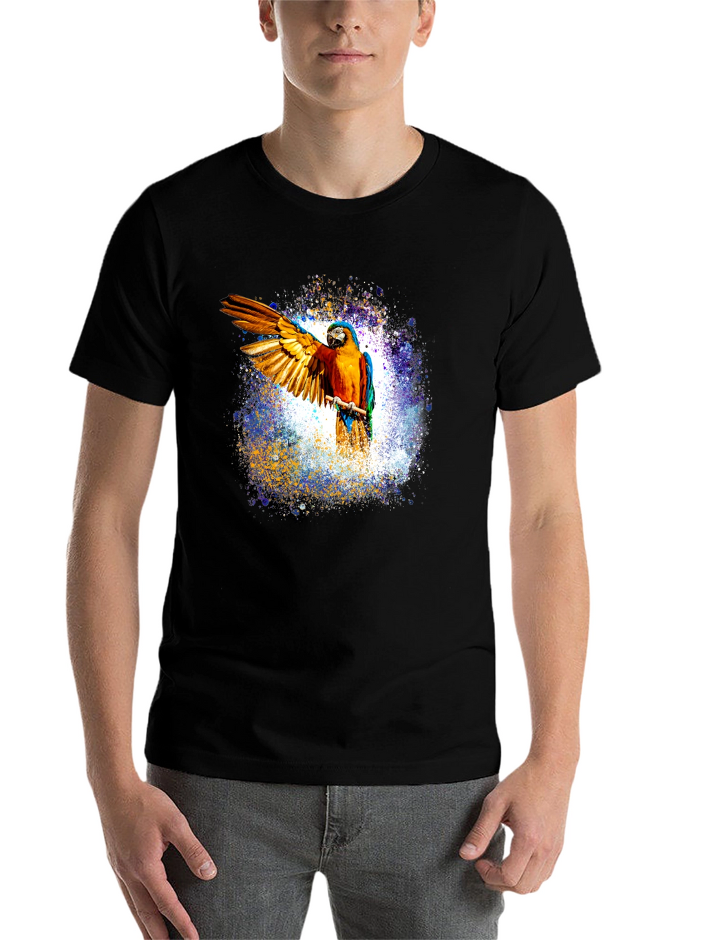 Macaw Parrot Graphic Black T-Shirt