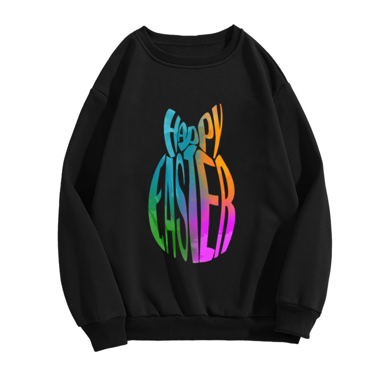 Happy Easter Egg Lettering Crewneck Sweatshirt | Colorful Rainbow Gradient Pullover, Festive Holiday Graphic Top, Easter Gift