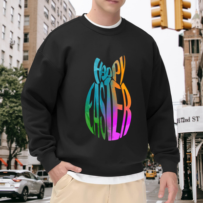 Happy Easter Egg Lettering Crewneck Sweatshirt | Colorful Rainbow Gradient Pullover, Festive Holiday Graphic Top, Easter Gift