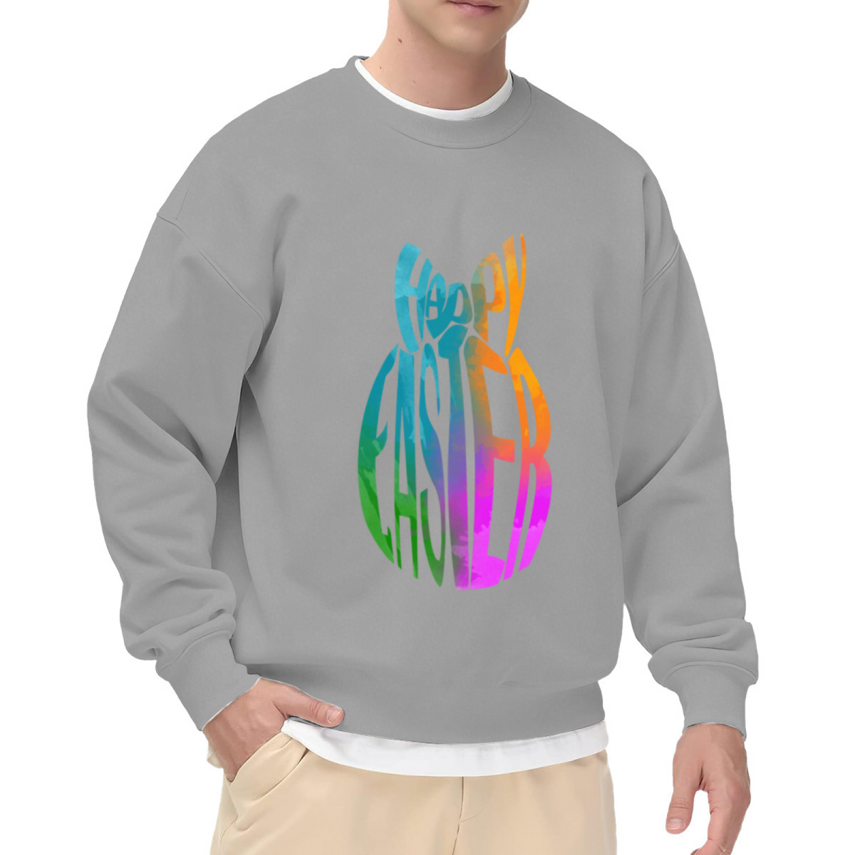 Happy Easter Egg Lettering Crewneck Sweatshirt | Colorful Rainbow Gradient Pullover, Festive Holiday Graphic Top, Easter Gift