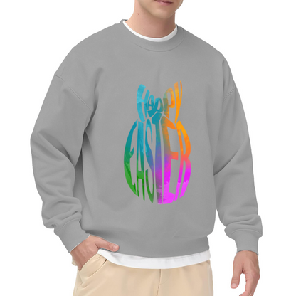 Happy Easter Egg Lettering Crewneck Sweatshirt | Colorful Rainbow Gradient Pullover, Festive Holiday Graphic Top, Easter Gift