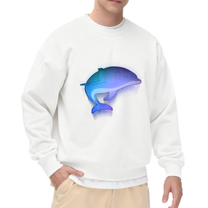 Halftone Dolphin Crewneck Sweatshirt | Modern Gradient Ocean Graphic Pullover, Retro Dot Art Streetwear Top, World Ocean Day Gift