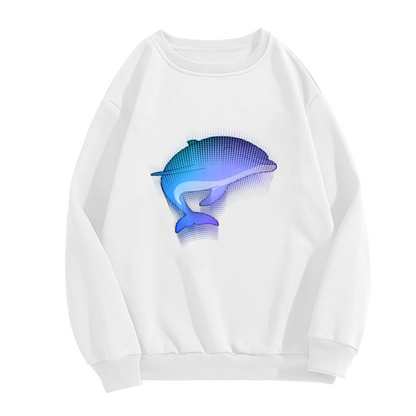 Halftone Dolphin Crewneck Sweatshirt | Modern Gradient Ocean Graphic Pullover, Retro Dot Art Streetwear Top, World Ocean Day Gift