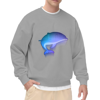Halftone Dolphin Crewneck Sweatshirt | Modern Gradient Ocean Graphic Pullover, Retro Dot Art Streetwear Top, World Ocean Day Gift
