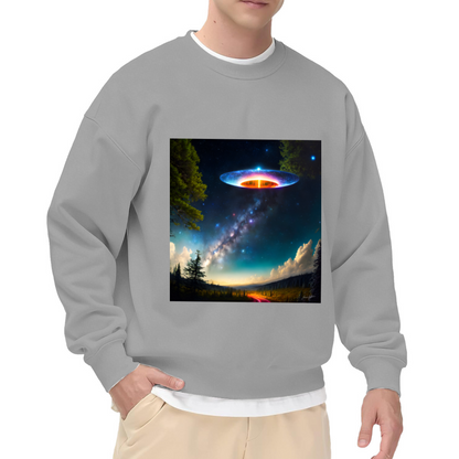 UFO Milky Way Night Sky Crewneck Sweatshirt, Flying Saucer Sci Fi Pullover, Space Gift