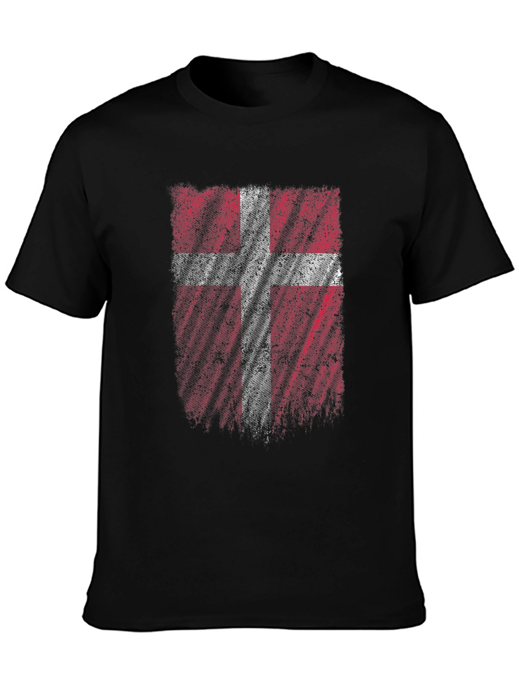 Denmark Flag Distressed Mens Black T-Shirt