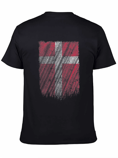 Denmark Flag Distressed Mens Black T-Shirt