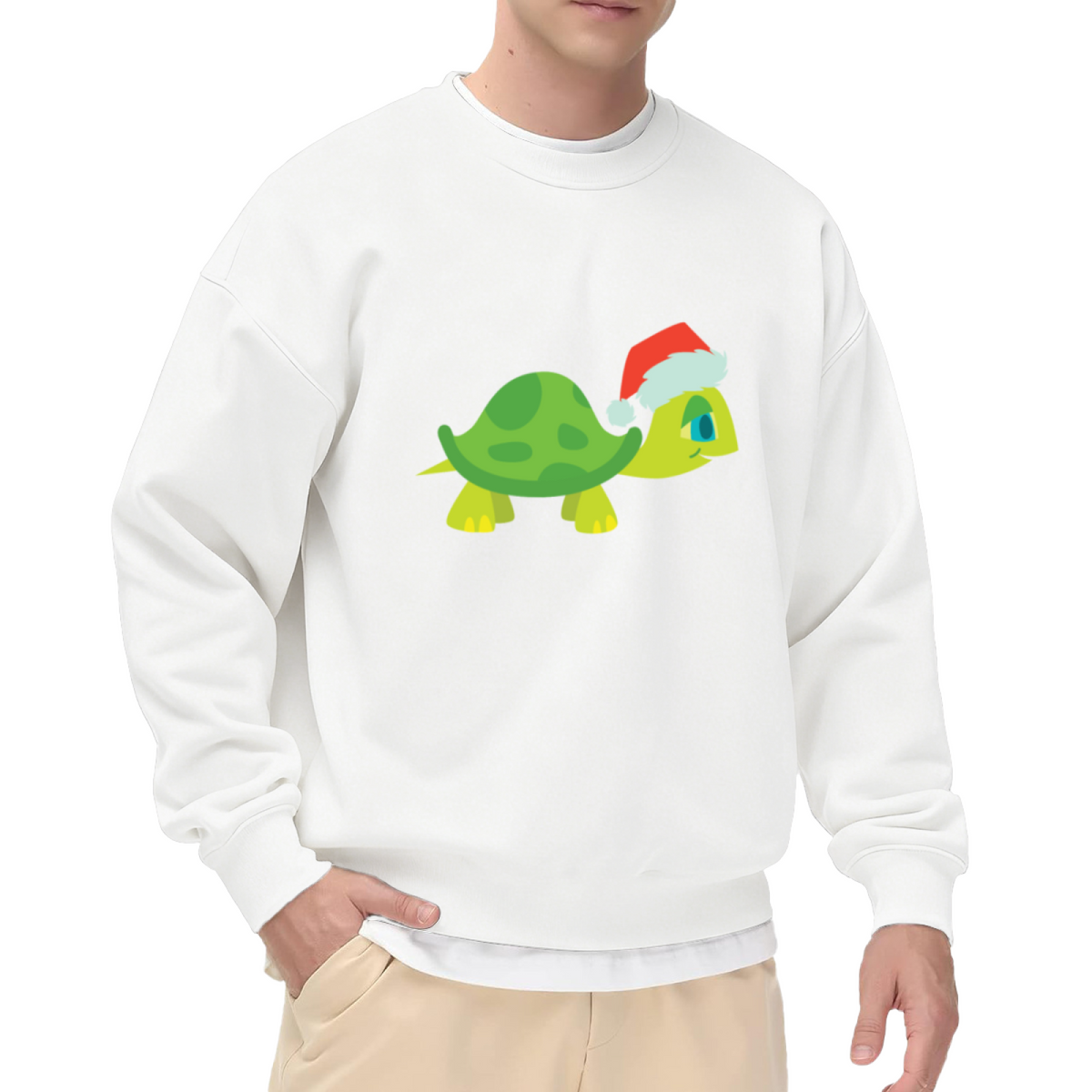 Santa Hat Turtle Christmas Crewneck Sweatshirt | Cute Festive Holiday Turtle Graphic Pullover, Xmas Gift