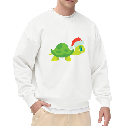Santa Hat Turtle Christmas Crewneck Sweatshirt | Cute Festive Holiday Turtle Graphic Pullover, Xmas Gift