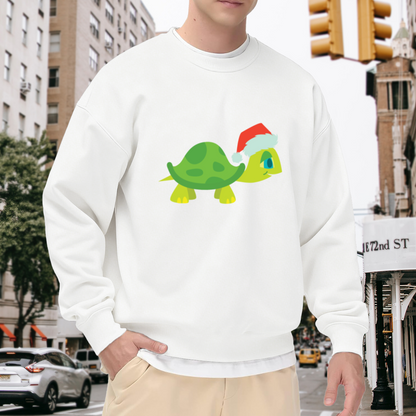 Santa Hat Turtle Christmas Crewneck Sweatshirt | Cute Festive Holiday Turtle Graphic Pullover, Xmas Gift
