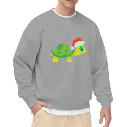 Santa Hat Turtle Christmas Crewneck Sweatshirt | Cute Festive Holiday Turtle Graphic Pullover, Xmas Gift