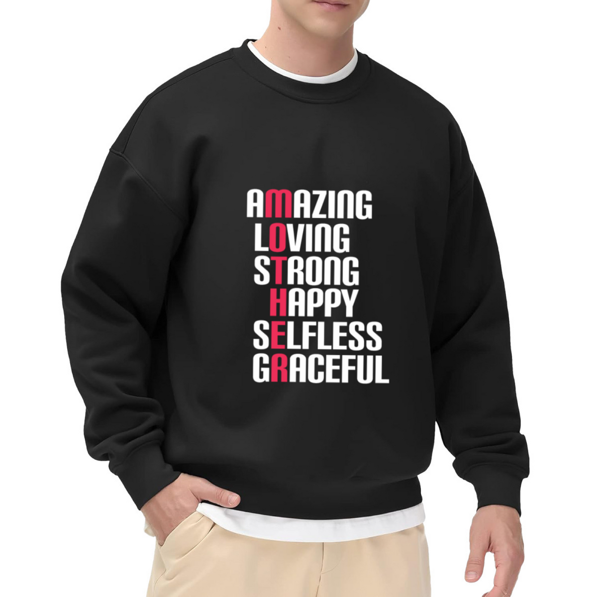 Amazing Loving Strong Mother Crewneck Sweatshirt - Mother's Day Acrostic Gift Pullover, Mom Appreciation Top