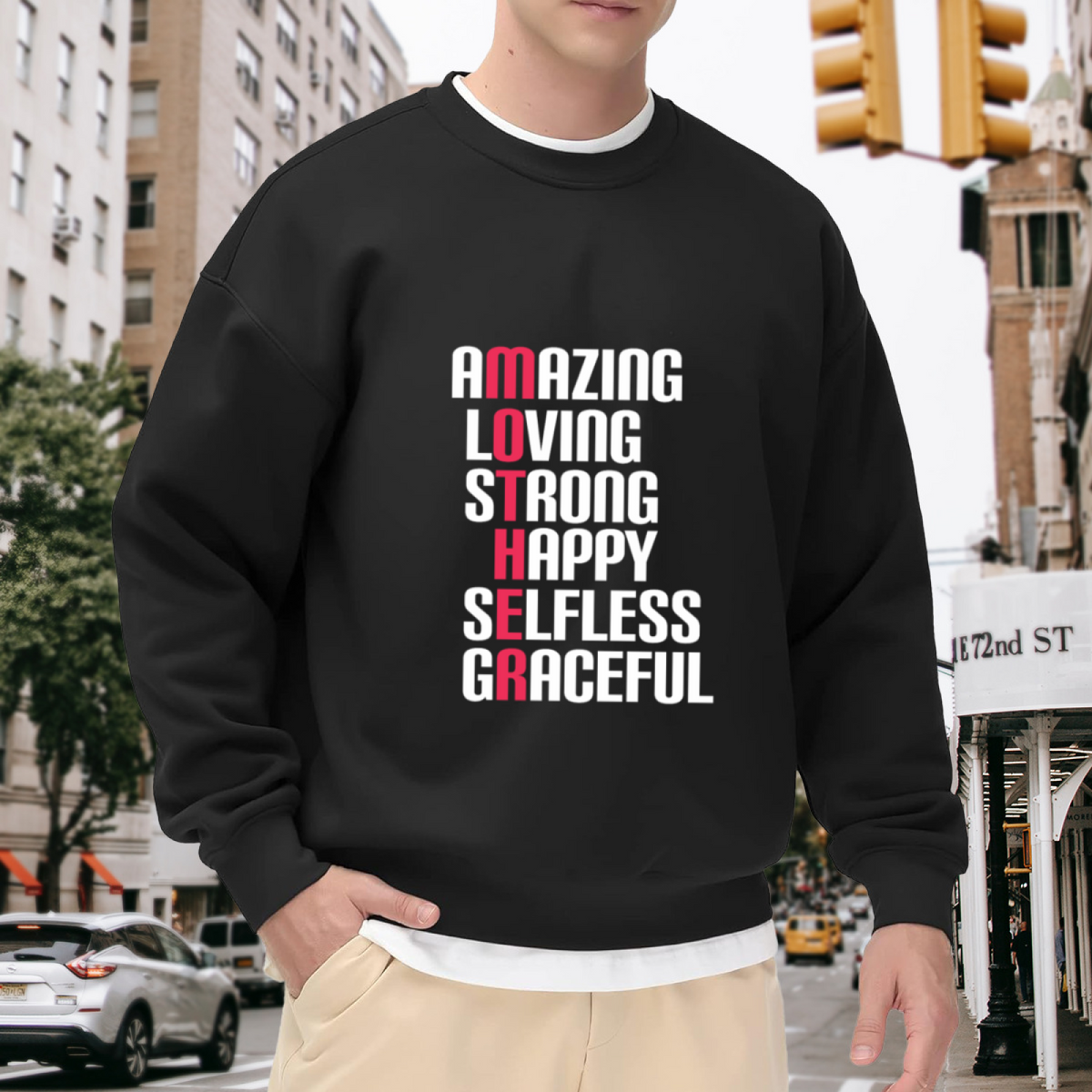Amazing Loving Strong Mother Crewneck Sweatshirt - Mother's Day Acrostic Gift Pullover, Mom Appreciation Top