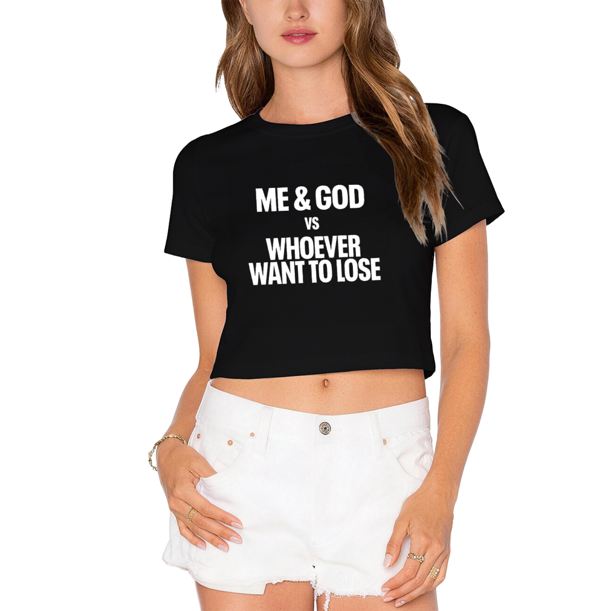 Me & God Vs Whoever Want To Lose Bold Red Crop Top ¨C Strong Faith Statement Tee
