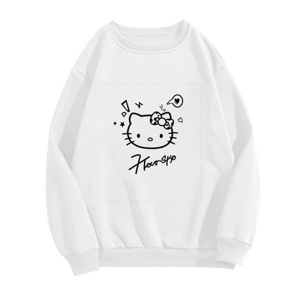 Minimal Doodle Hello Kitty Graphic Crewneck Sweatshirt