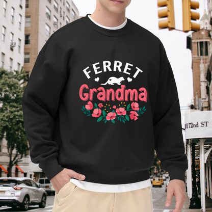 Ferret Grandma Crewneck Sweatshirt | Cute Ferret Lover Pullover, Floral Graphic Top, Mother's Day Gift