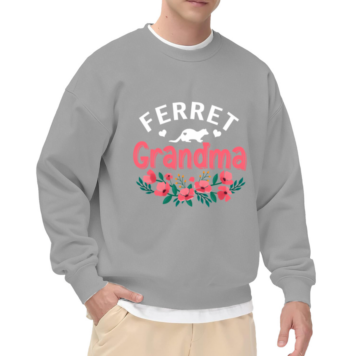 Ferret Grandma Crewneck Sweatshirt | Cute Ferret Lover Pullover, Floral Graphic Top, Mother's Day Gift