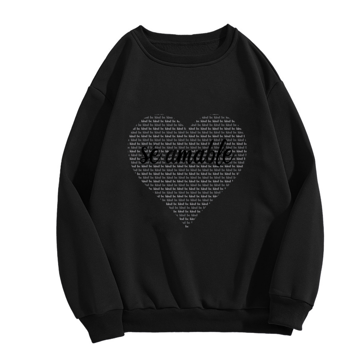 Be Kind Heart Text Art Crewneck Sweatshirt, Typographic Heart Pullover, Kindness Gift