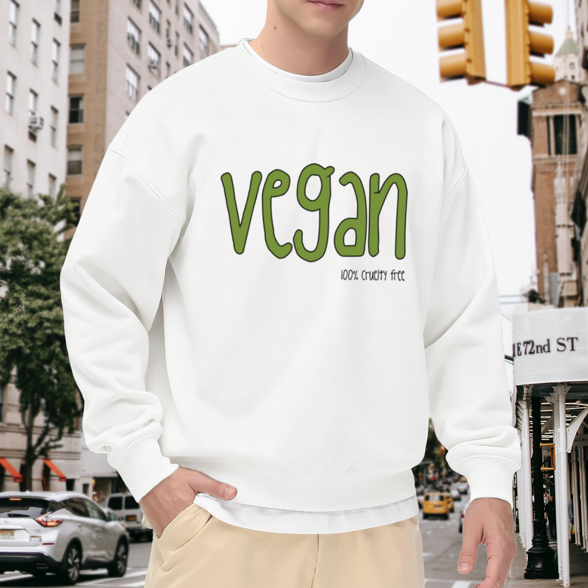 Vegan 100% Cruelty Free Bubble Letter Crewneck Sweatshirt | Plant-Based Ethical Fashion Pullover, Vegan Gift