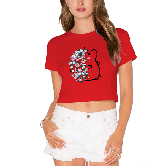 Floral Covered Frog Cute Kawaii Bright Red Crop Top