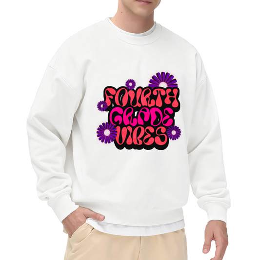 Fourth Grade Vibes Crewneck Sweatshirt | Retro Groovy Daisy Pullover, Cute Back To School Graphic Top, Student Gift