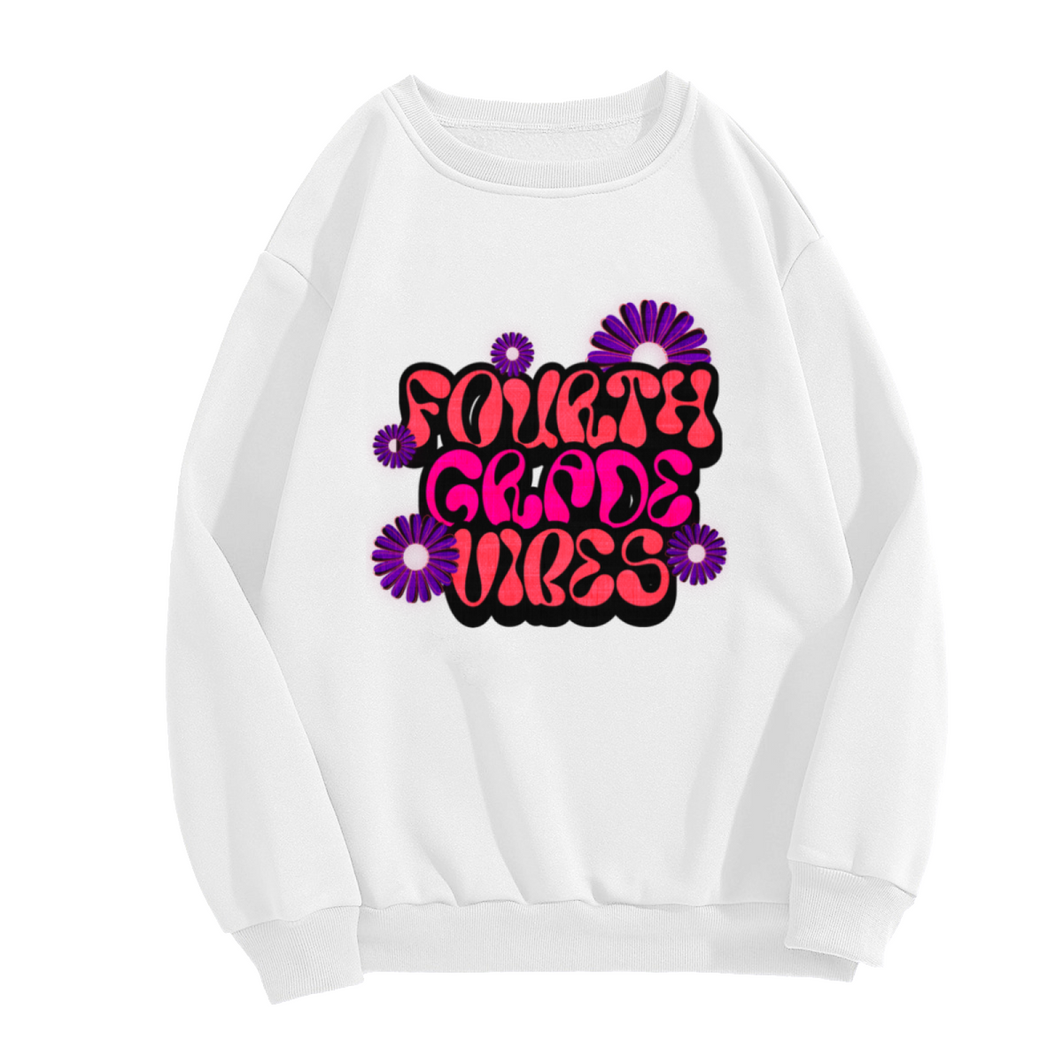 Fourth Grade Vibes Crewneck Sweatshirt | Retro Groovy Daisy Pullover, Cute Back To School Graphic Top, Student Gift