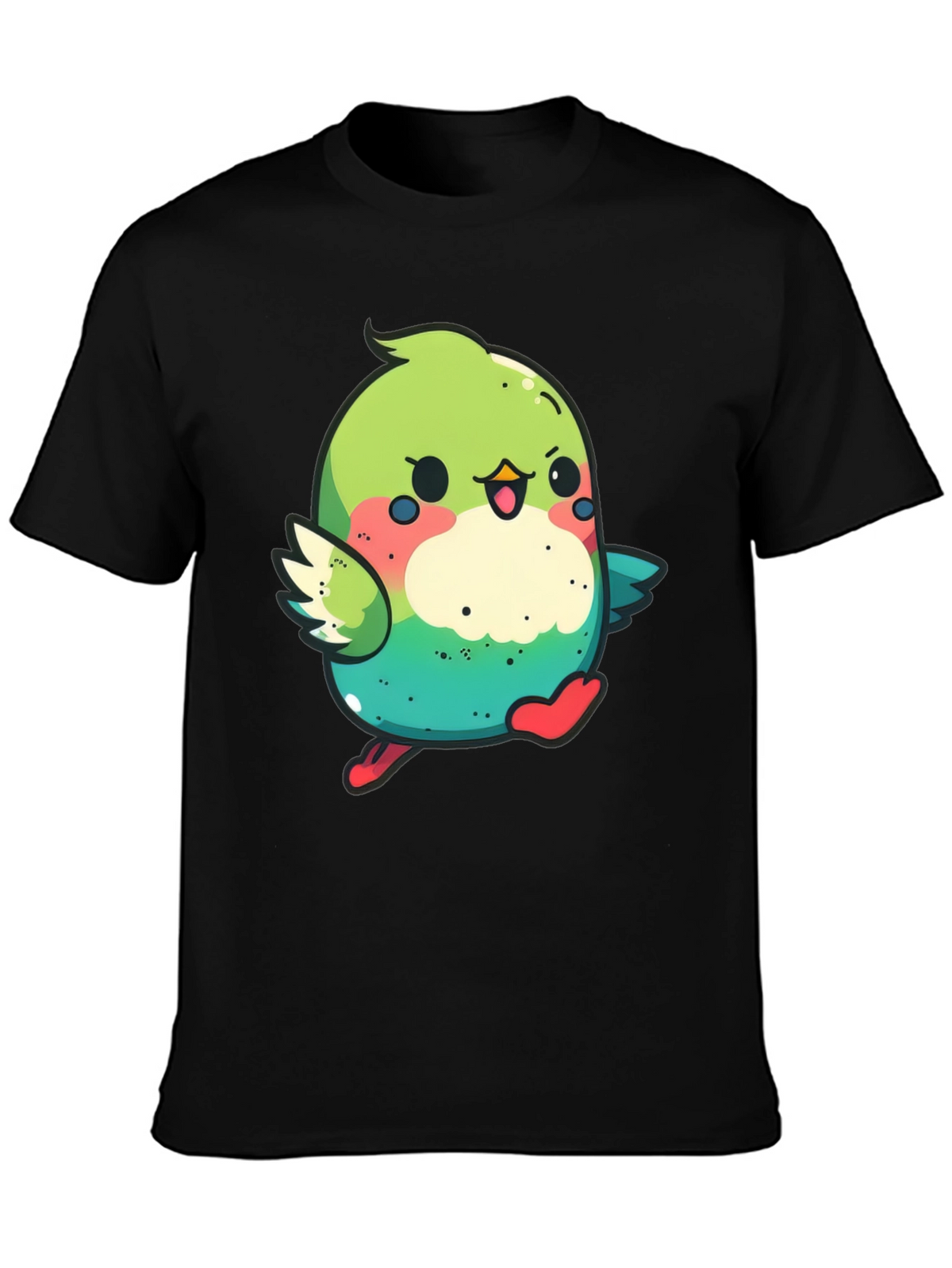Cute Cartoon Bird Graphic Tee - Black