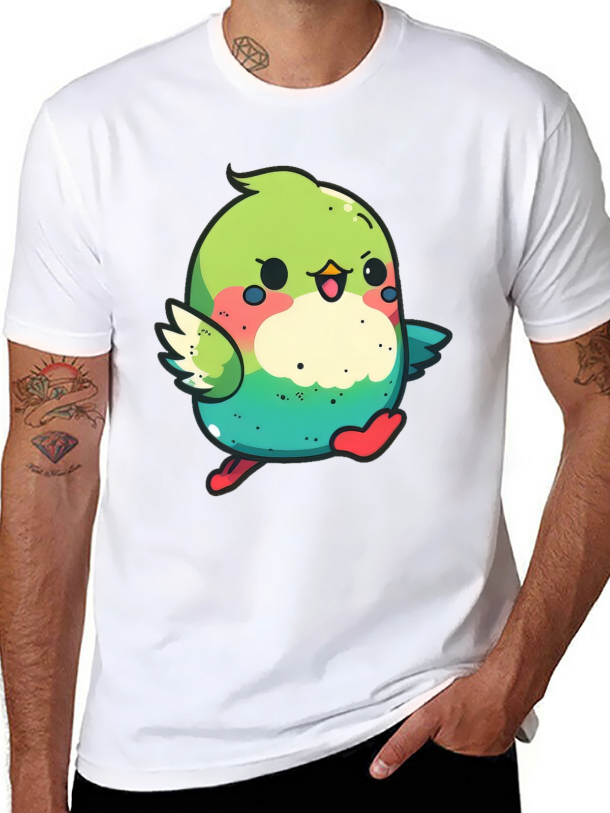 Cute Cartoon Bird Graphic Tee - Black